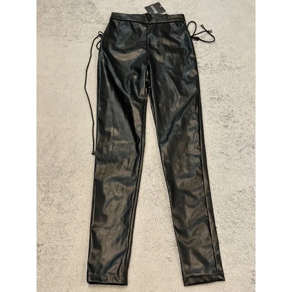 NWT ENVME Vegan Leather Pants Womens Small Black Faux Lace Up Clubwear