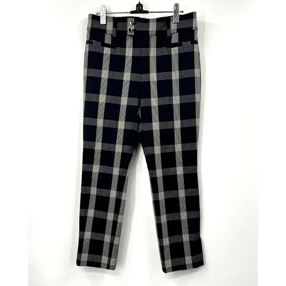 Anthropologie‎ Pants Womens 4 A+ Plaid The Essential Slim Trousers Black White