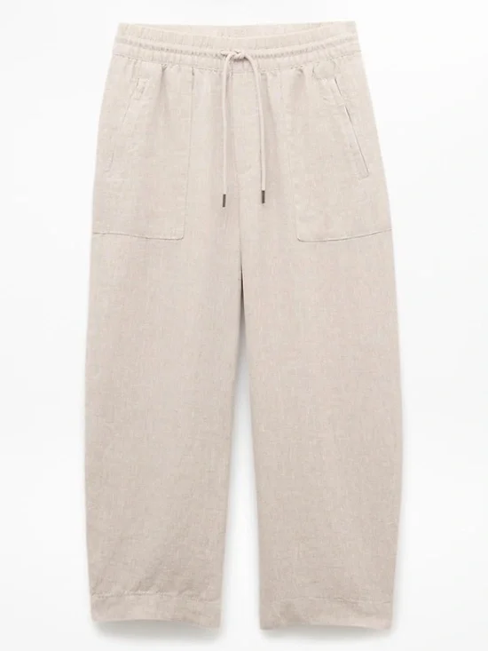 Athleta Retreat Easy Barrel crop pants 100% linen