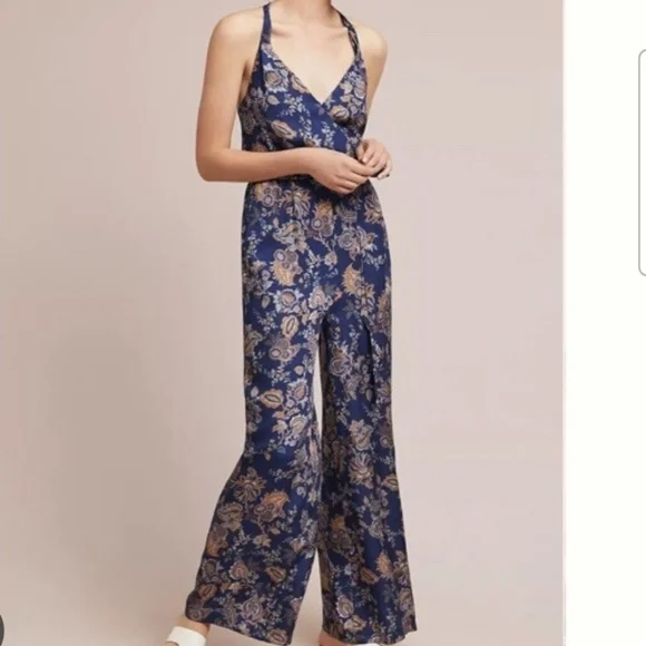 Anthropologie ETT TWA Blue Paisley Jumpsuit Size XL