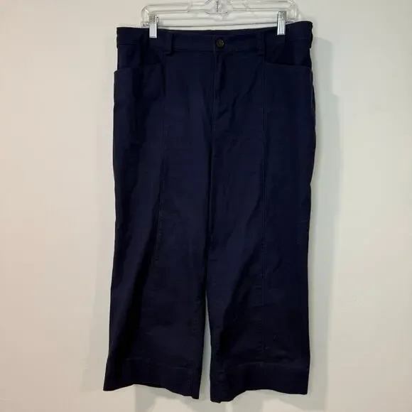 Duluth Trading Co‎ Women's Pants Workday Warrior Chino Wide Leg Crop Blue 14 Reg