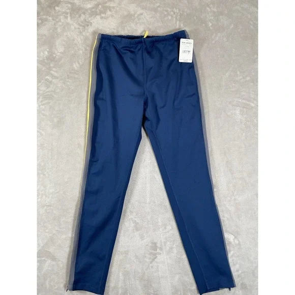 Free People Pants L Movement Blue Yellow Striped PullOn Ankle Zip Athletic NEW