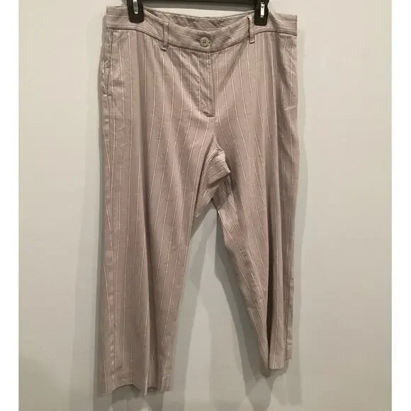 J. Jill Womens Linen stretch Pants Size 12P 12‎ P Gray Pinstripe Cropped Coastal