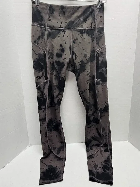 Womens Athleta Gray Black Floral Camouflage Zipper Pockets Rainier Reflective S