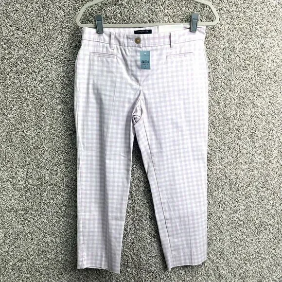 Ann Taylor Pants Women’s 4 Petite Purple and White Gingham Plaid Mid Rise Croppe