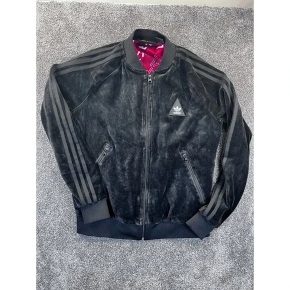 Adidas Jacket Woens S Pharrell Williams Velour Track Front Zip Side Pocket Black
