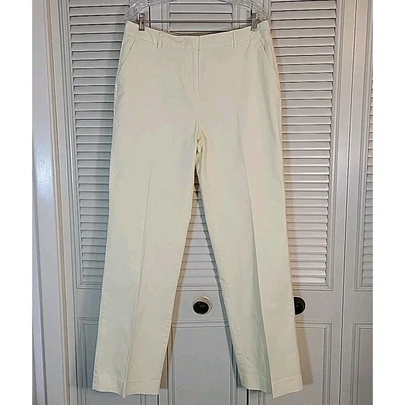 TALBOTS Butter Yellow Cotton Stretch Pants Sz 14 Tall Twill Preppy Chino EUC Vtg