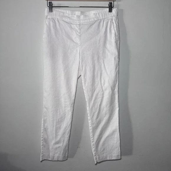 J JILL size‎ S Petite White Linen Blend Cropped Pants Lagenlook Artsy