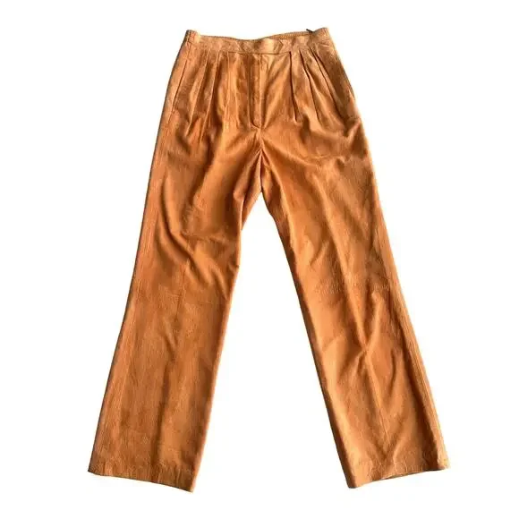 Saks Fifth Avenue VTG Lamb‎ Suede Pleated Straight Leg Peach Trouser Pants 6 8