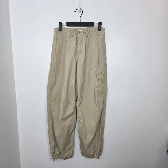 Garnet Hill‎ Tan Cotton Poplin Cinch Hem Cargo Grunge Utility Pants Size 6