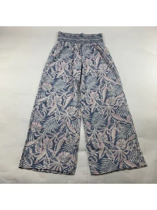DAHUI Hawaii Linen Blend Pastel Palm Print Wide Leg Lounge Pant XL
