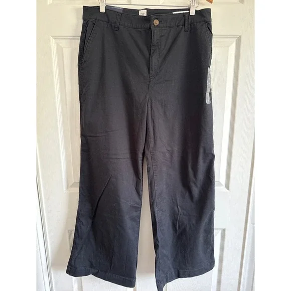 GAP Women's Size 16 Black High-Rise Girlfriend Khaki Wide Leg Pants New with Tag