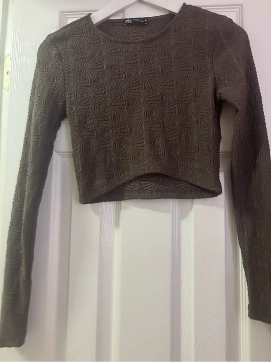 Zara Textured Long Sleeve Crop Top