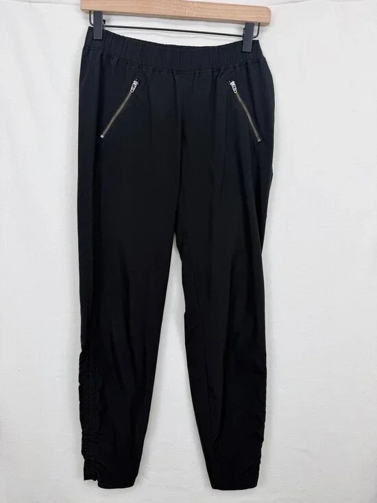 Athleta Black Trekkie North Joggers Ruched Zip Pockets 0
