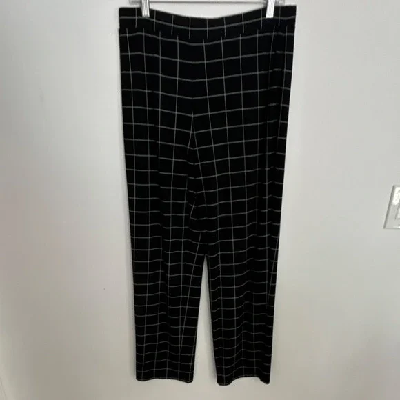 Susan Graver Pants Black‎ White Check Polyester Spandex Women Regular Straight