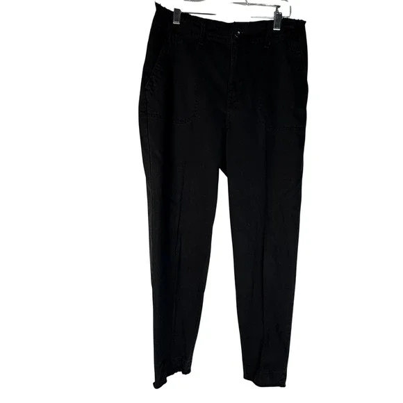 Bella Dahl Black Frayed Hem Tapered Utility Pants Women's Size 28 Cotton Tencel
