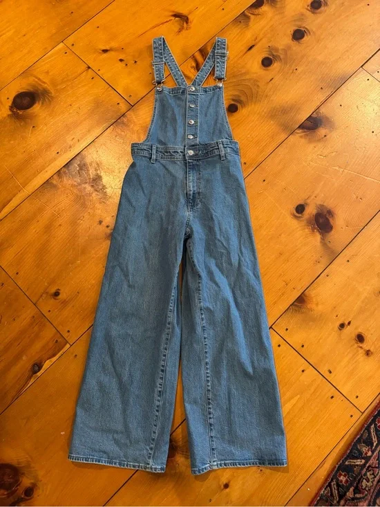 Wide-Leg Denim Overalls, Size 8 (M)