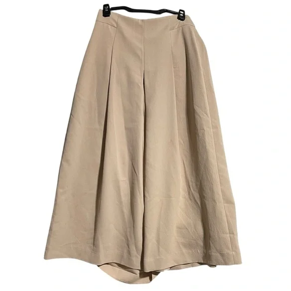 Tibi High Waist Pleated Front Culottes Gauchos Cropped Pants Beige Size 4
