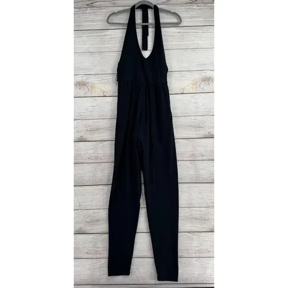 Free People Halter Jumpsuit Womens XS Black Stretch Tie‎ Neck