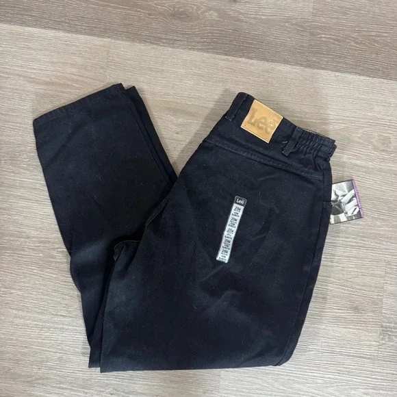 Vtg Lee Side Elastic Pants Womens 20W Petite Black Cotton High Rise Tapered NWT