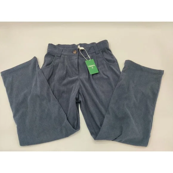 Halara Blue Corduroy Wide Leg High Waisted Pants Regular Small NWT
