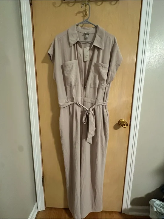 a new day Taupe Utility Jumpsuit with Tie Waist