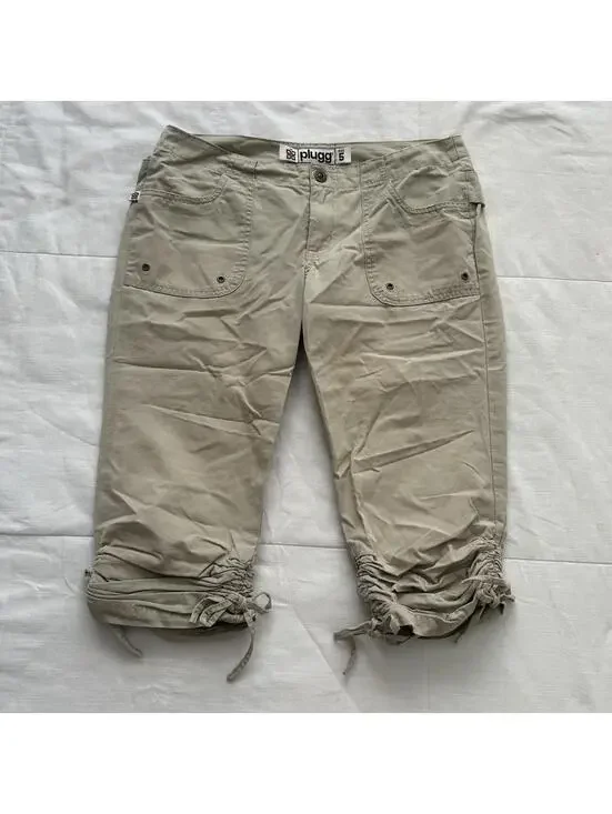 Plugg Khaki Ruched Capri Pants Utility Cargo Style Size 5