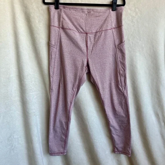 Danskin Womens Large High Waisted Pocket Leggings Pink Striped Yoga Pants‎