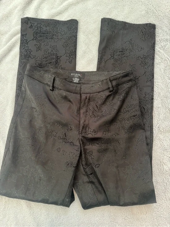 Guess Vintage Black‎ Flocked Paisley Sparkle Pants Size 29 Y2K Gothic Bootcut