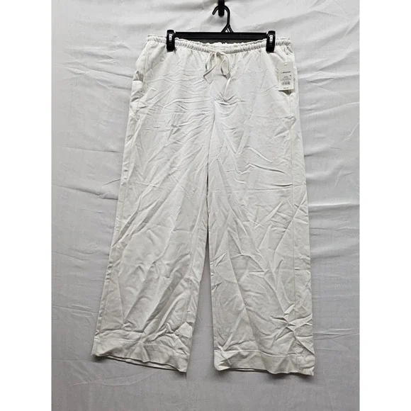 A New Day Womens Wide Leg Pants Cream Rayon Blend Casual Size Large