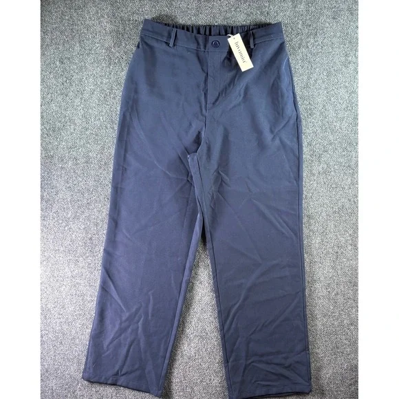 luvamia Trousers Womens M Navy Blue Elastic Back Straight Leg NWT Work Office