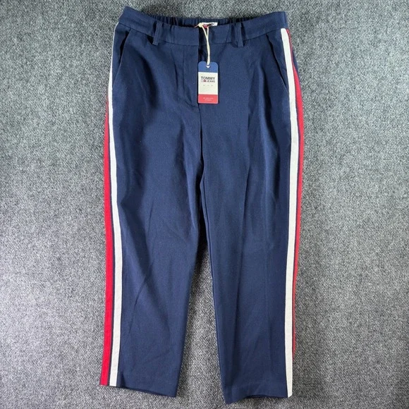 Tommy Jeans Trousers Womens 28 Navy Blue Side Stripe NWT Sporty Casual Pants