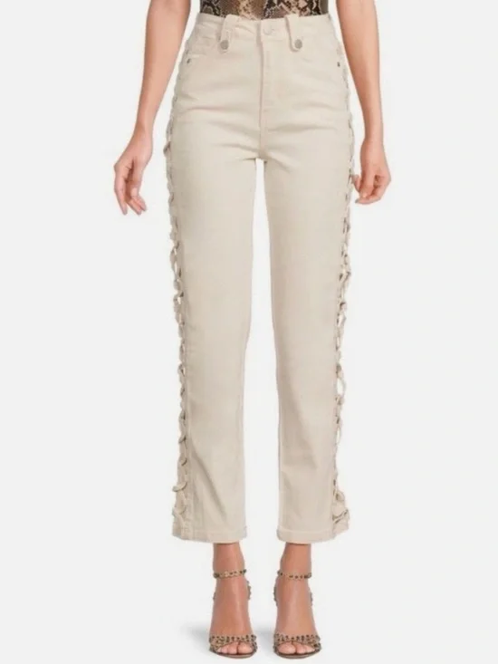 HABITUAL Cable Ankle Straight Leg Jean in Ecru Size 28
