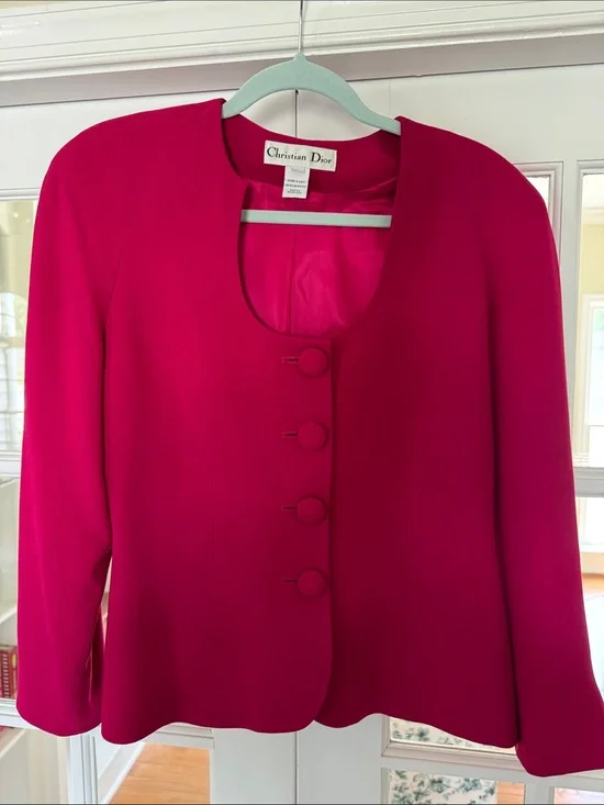 Dior Women's Magenta Pink Asymmetrical-Neck Button Jacket