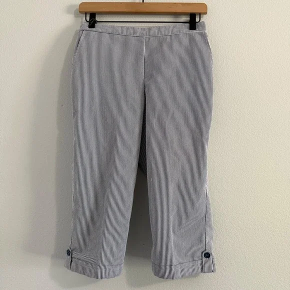Vintage - Seersucker Blue Capri‎ Pants