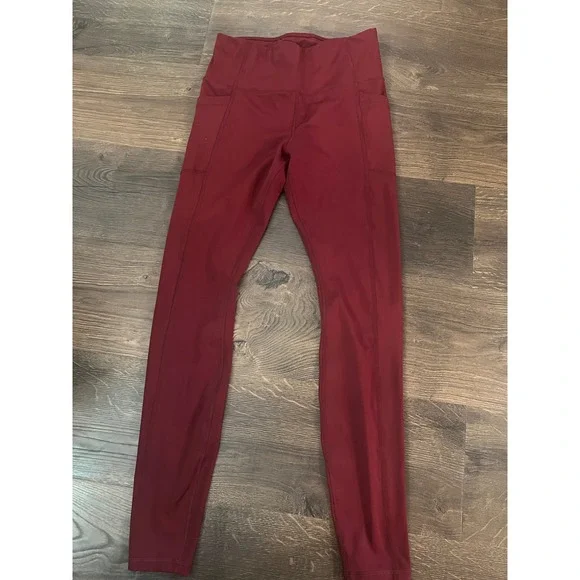 Avia Womens High Waisted Activewear Leggings with‎ Pockets Burgundy  Size S 4-6
