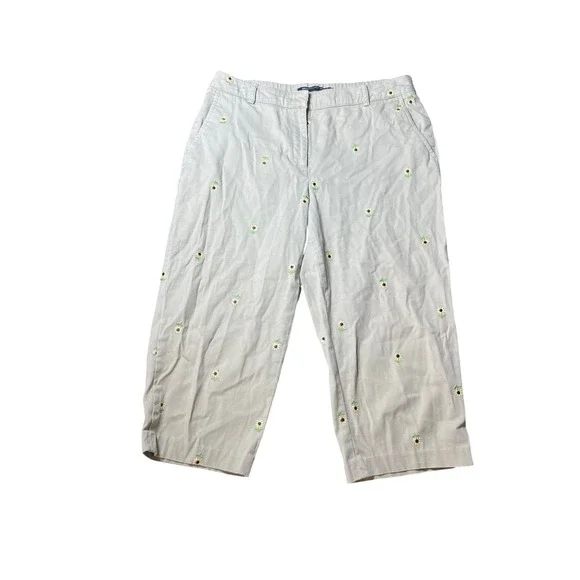 Briggs New York Womens Capri Pants Embroidered Floral Beige Size‎ 10P