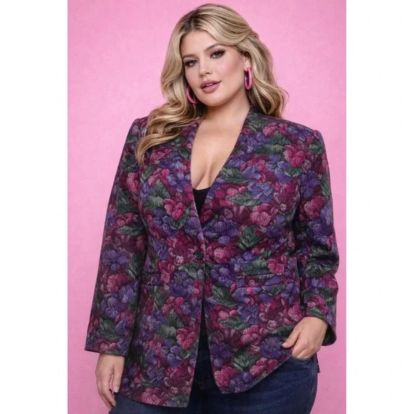 Christian Dior Separates Vintage Wool Floral Blazer‎ Purple Magenta Size 14 y2k