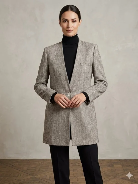 CHRISTIAN DIOR Vintage 80s Collarless Tweed Long Blazer Jacket