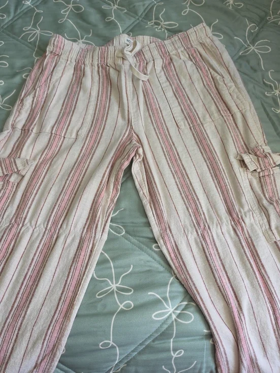 Roxy Women’s Pink and Cream Striped Drawstring Track Pants