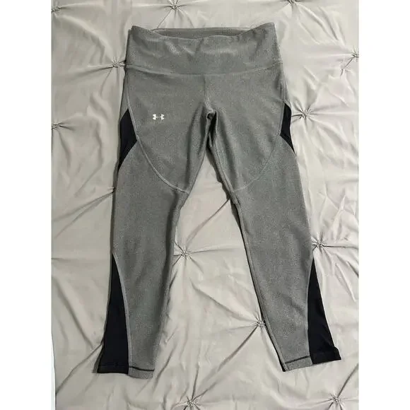 Under Armour UA Women's Size S HeatGear Shine Cropped Leggings Grey/Black‎ Mesh