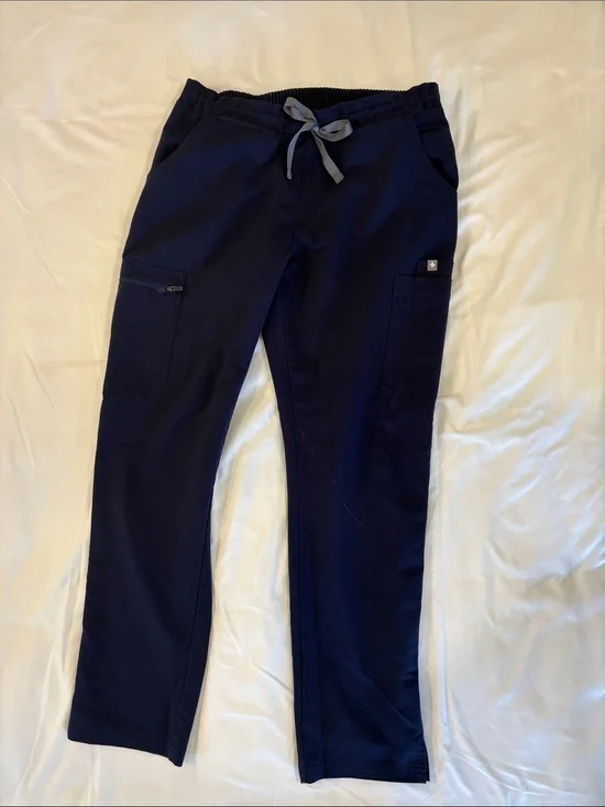 Figs Navy Scrub Pants with Light Gray Drawstring