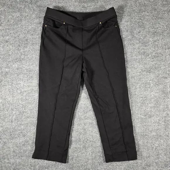 Alfred Dunner Petite Black Pull On Crop Pants PS Stretch Career Casual‎