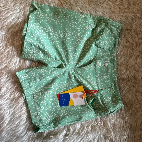 High-Waist Green Floral Print Women's Shorts