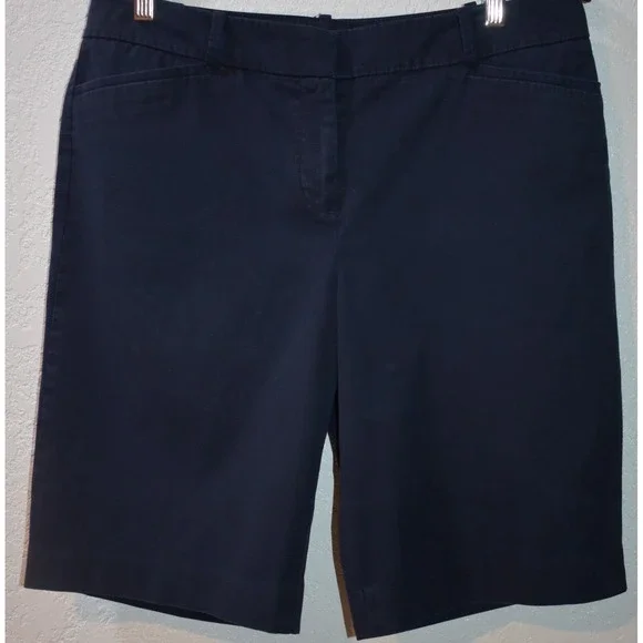 Talbots 8 Chino Shorts Stretch Cotton Knee Length Modest Navy Blue Pockets