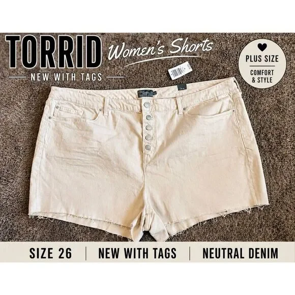 Torrid Women’s Shorts Size 26 New With Tags Button Fly Neutral Denim Plus Size