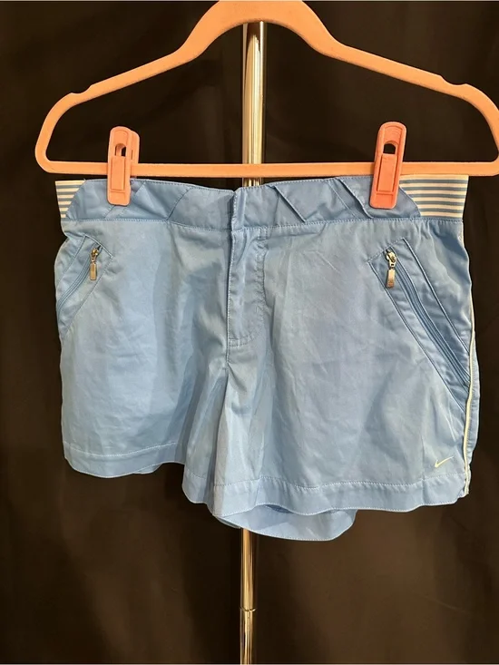 Nike Light Blue Women's Athletic Shorts with Striped Waistband