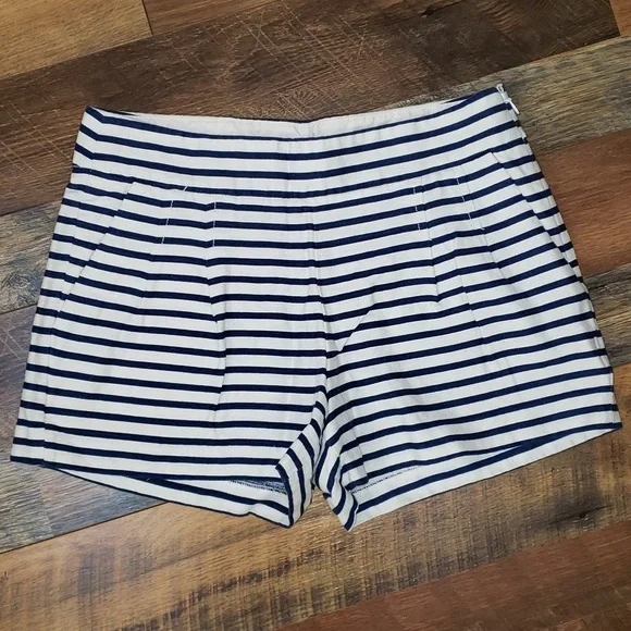 J Crew Factory Blue and White Striped Linen Blend Shorts, Size 2