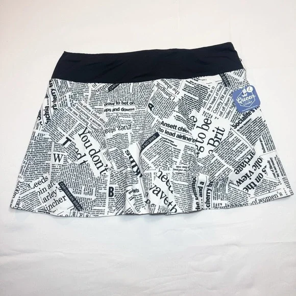 Queen of the Court Skort Skirt L Newsprint Newspaper Tennis Pickleball Golf