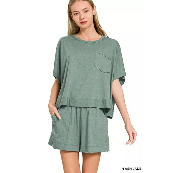 Zenana Exposed Seam Boxy Top & Shorts Set